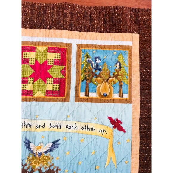 Handmade Quilted Table Runner "Encourage One Another" Browns Tans Greens 47x28" - Picture 6 of 12